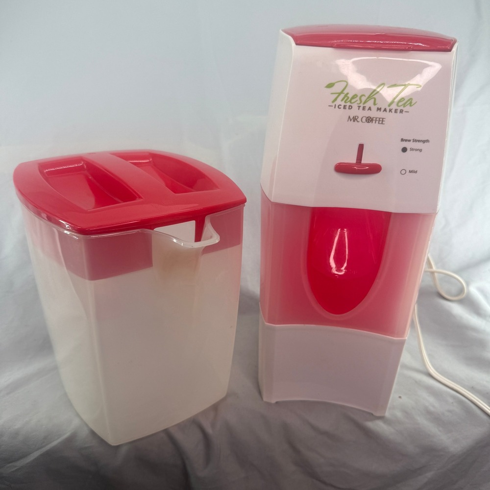 Mr. Coffee Fresh Tea Iced Tea Maker TM75RS White and Pink 3 Quart Pitcher 725W